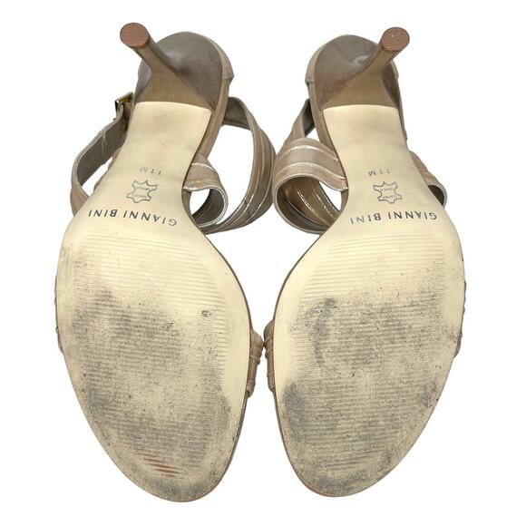 Gianni Bini Gold Strappy Heels Leather Made In Brazil Size 11M Shimmer Gold - Picture 7 of 13